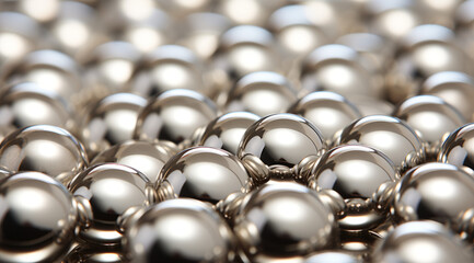 Wall Mural - Shiny metallic spheres clustered together, reflecting light and surroundings.