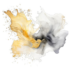 Wall Mural - Watercolor paint gold and silver splashes - abstract ink - isolated on transparent background