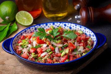 Canvas Print - Turkish Shepards Salad with cucumber, tomato, red onion, pepper, parsley (Turkish name; kasik salata or coban salata )