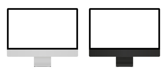 Poster - Two imac computer monitor with empty display, set device screen mockup, devices silver and black colors, blank screens - stock vector