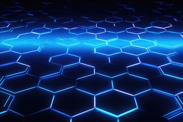 Poster - Abstract blue hexagon background. 3d rendering, 3d illustration, 3D rendering of an abstract hexagon background with blue neon lights, AI Generated