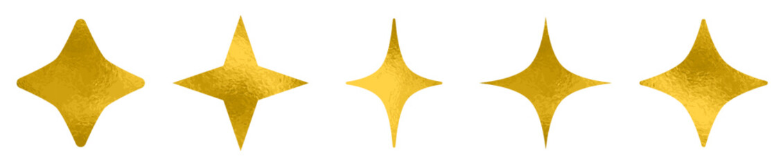 Wall Mural - set golden stars, different sparkle star shapes icon collection, shine stars sparkles signs – vector