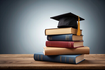 Wall Mural - Graduation cap on stack of books. Education concept.