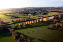 Aerial Landscape Of The Historic Crimple Valley Viaduct Near Harrogate At Sunset