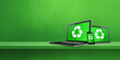Laptop, tablet PC and smartphone on a shelf with a recycle symbol on screen. environmental conservation concept