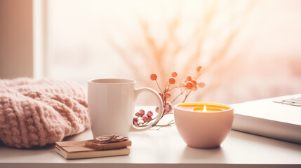 Sticker - cup of coffee with milk and cookies