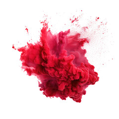 Wall Mural - Red holi powder explosion isolated on white background.