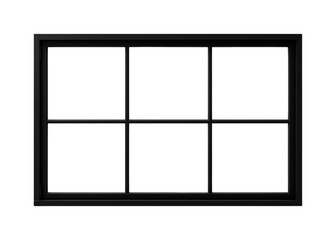 Large, rectangular, black window. Window with black frame. Isolated on a transparent background.