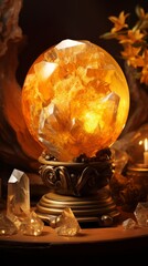 Wall Mural - a crystal ball with a glowing yellow ball inside