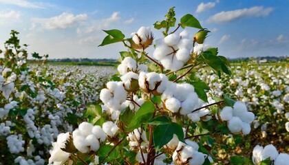 A blossoming organic white natural cotton plant in a sustainable field Scientific name Gossypium