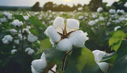 Wall Mural - A blossoming organic white natural cotton plant in a sustainable field Scientific name Gossypium