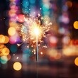 © BrandwayArt - Single sparkler light with bokeh colorful background