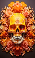 Wall Mural - a skull with flowers on it