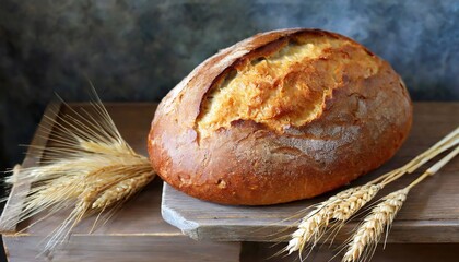 Wall Mural - Fresh bread and wheat Homemade bread is on the kitchen table