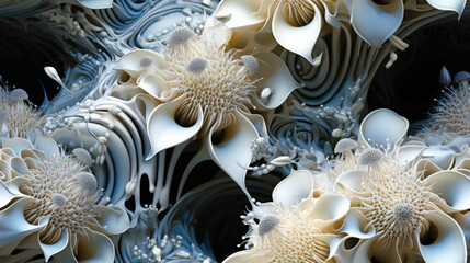 Botanical Abstract Background with Enigmatic Volumetric Florals.