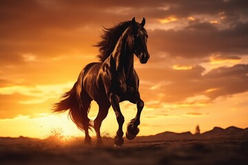 Wall Mural - A breathtaking image of a horse running gracefully in the desert at sunset. Perfect for nature and wildlife-themed projects.
