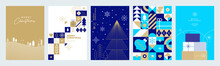 Business Merry Christmas And Happy New Year Greeting Cards. Set Of Vector Illustrations For Background, Greeting Card, Party Invitation Card, Website Banner, Social Media Banner, Marketing Material.