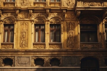 Poster - A picture of a building with a prominent clock on its front. This image can be used to depict landmarks, architectural beauty, or the concept of time.
