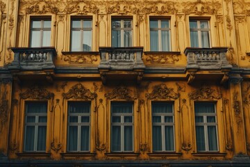 Poster - A picture of a yellow building with a clock on top. Can be used to represent architecture, landmarks, or time management.