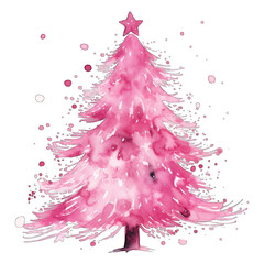 Wall Mural - Watercolor abstract pink Christmas tree - isolated on transparent background