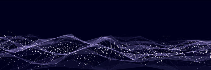 Poster - Technology blue wave with lines. Big data visualization. Analytics representation. Digital background. Vector illustration.