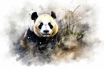 Wall Mural - Watercolor painting of a giant panda in the wild nature.