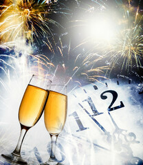 Poster - two champagne glasses on New Year eve