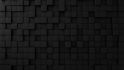 Leinwandbilder - Black abstract background with cubic and block shapes pattern, black empty space with block forms wall, dark black place for design and backgrounds, 3d seamless black block pattern structure