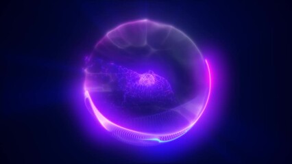 Wall Mural - Energy purple blue magic sphere, futuristic round high-tech ball bright glowing atom made of electricity, background