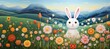 Illustration of a Easter Bunny with Spring Flowers