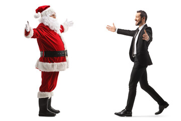 Sticker - Santa claus meeting a young happy businessman