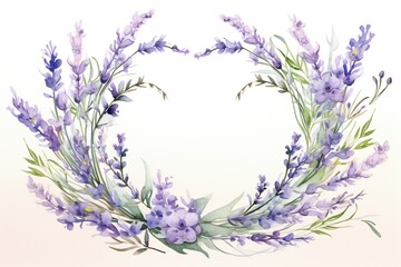 Poster - Lavender flower wreath in circle watercolor vector on white background with text space
