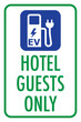 Vector graphic of sign indicating electric vehicle charging spots are reserved for hotel guests only