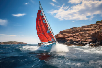 Poster - A sailing regatta on the Australian coast, showcasing maritime skills and coastal beauty on Australia Day. Concept of water sports and coastal living. Generative Ai.