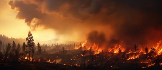 Wall Mural - Daytime view of a nearby forest wildfire.