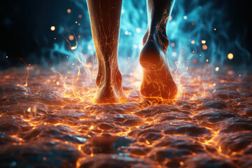 Aufkleber - A searing sensation along the nerves, indicative of neuropathic pain that disrupts normal sensory signals. Concept of neuropathy. Generative Ai.