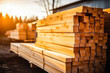 A stack of wooden boards, lumber, industrial wood, timber. Pine wood timber