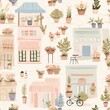 © Kristian - Serene Cozy Cafes and Flower Shops: Pastel Watercolor Seamless Pattern
