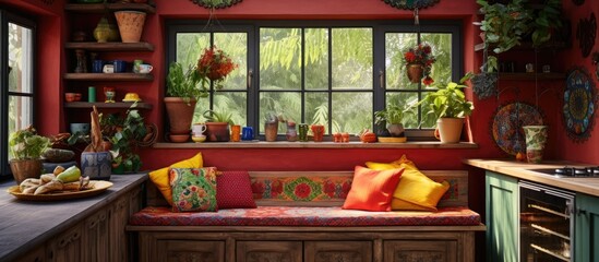 Poster - Bohemian countryside home with a middle-class kitchen interior.