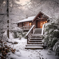 Sticker - Winter Retreat: Snowy Path to a Cozy Cabin