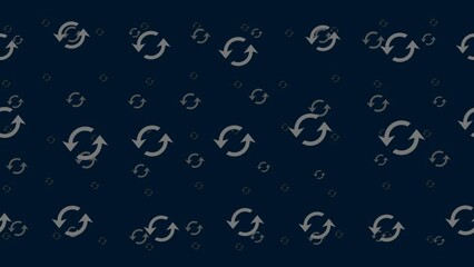 Poster - Refresh symbols float horizontally from left to right. Parallax fly effect. Floating symbols are located randomly. Seamless looped 4k animation on dark blue background