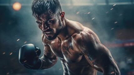 Boxer concentrating on a fight in the ring generative ai