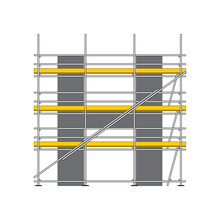 Front View Of Tubular Scaffolding With Letter H Shape Of Structure Vector Illustration. Connected Steel Pipes By Couplers For Falsework And Work Platforms. Construction Equipment For Work At Height.