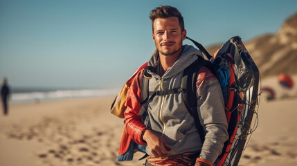 Wall Mural - young man hiking in mountains