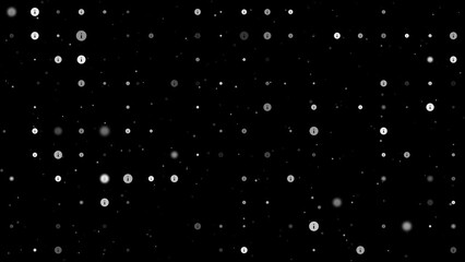 Poster - Template animation of evenly spaced info symbols of different sizes and opacity. Animation of transparency and size. Seamless looped 4k animation on black background with stars