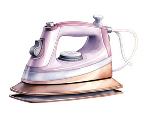 Clothes iron, watercolor clipart illustration with isolated background