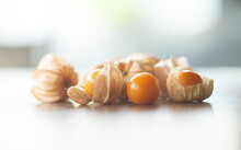 Cape Gooseberry (Physalis Peruviana) On Wooden Background