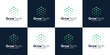 Technology startup growth logo design innovation with abstract dots, molecules and network Internet system graphic design vector illustration. Symbol, icon, creative.