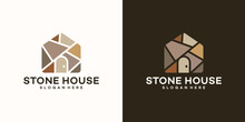 House Building Logo Design Template With Stone Design Graphic Vector Illustration. Symbol, Icon, Creative.