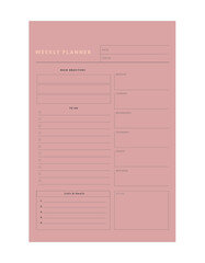 Wall Mural - weekly planner. (Pink) Minimalist planner template set. Vector illustration.	